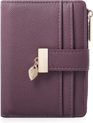 Miniatura 14 de Billetera pequeña para mujer, plegable, de piel suave, tarjetero con ventana de identificación, con cremallera, bolsillo para monedas, carteras
