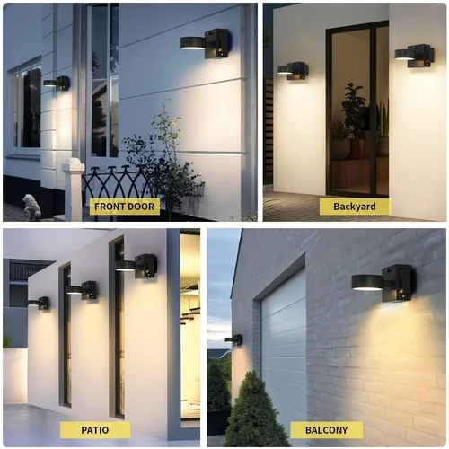 Miniatura 9 de Luces de Porche con Tomacorriente GFCI, Luz de Pared Exterior de Anochecer a Amanecer con Tomacorriente, Lámpara Exterior de Aluminio LED Negro