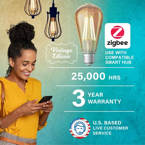 Miniatura 2 de Sengled Zigbee - Bombillas inteligentes Edison, requiere concentrador inteligente, funciona con SmartThings y Echo con hub integrado, control de voz