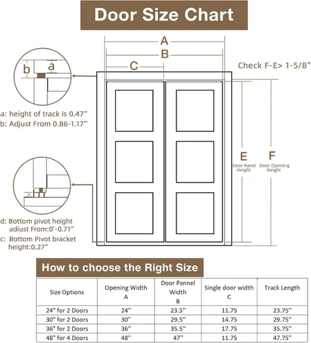 Miniatura 5 de Kit de herrajes para puerta plegable, kit de riel para puerta de armario plegable de 36 pulgadas, kit de herrajes para puerta de armario plegable