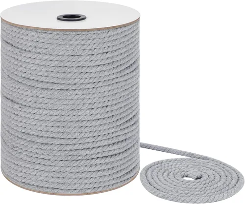 Miniatura 18 de Cordón de macramé de 0.197 in x 164 yardas, cuerda de macramé 100% algodón natural Cuerda de algodón trenzado de 3 hebras para colgar plantas