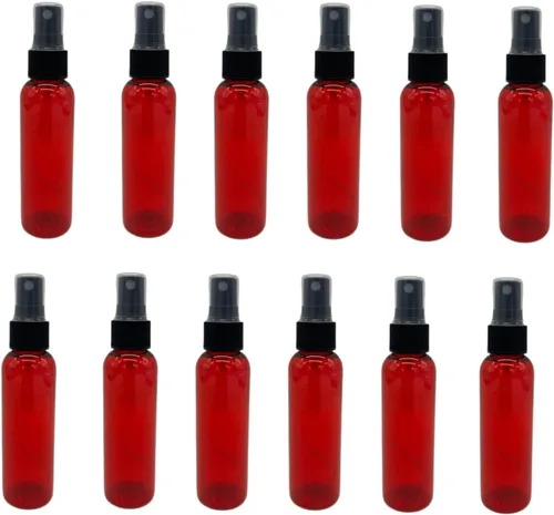 Natural Farms Botellas de plástico Cosmo rojo de 2 onzas, paquete de 12 botellas vacías rellenables, sin BPA, aceites esenciales, aromaterapia,
