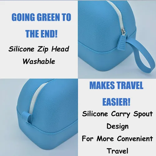 Miniatura 3 de Bolsa de maquillaje impermeable, bolsa de aseo de silicona, bolsa de almacenamiento de viaje portátil, bolsa de cosméticos lavable de gran Azul