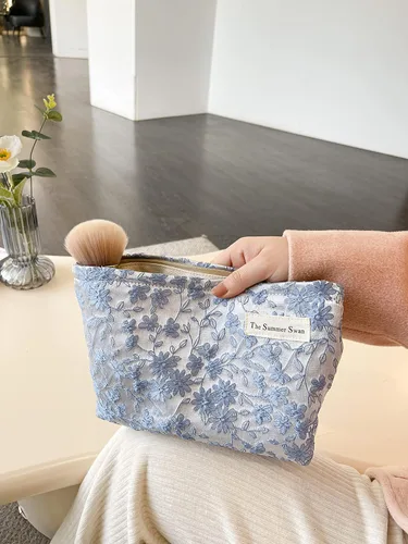 Miniatura 6 de The Summer Swan Bolsa de cosméticos florales Bolsa de maquillaje estética grande para artículos personales de viaje, bolsa de cuidado de la piel