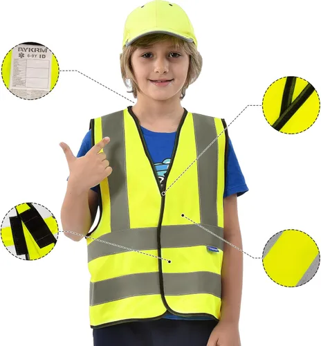Miniatura 5 de AYKRM Chaleco de alta visibilidad para niños chaleco de seguridad reflectante de alta visibilidad Amarillo