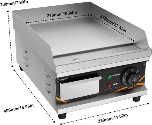 Miniatura 7 de Parrilla eléctrica comercial de 12 pulgadas, 1500 W con temperatura ajustable de 122 °F-572 °F, parrilla Teppanyaki antiadherente de acero