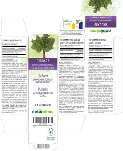 Miniatura 2 de Naturalma Rhubarb (Rheum palmatum o Rheum officinale) Tintura sin alcohol de raíz y rizoma - 4 onzas líquidas de extracto líquido en gotas