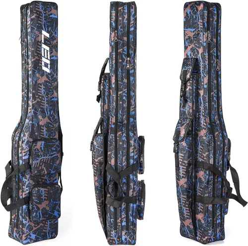 Miniatura 5 de LEOFISHING Bolsa de almacenamiento de aparejos de pesca de 51.2 in/4.27 pies, organizador portátil de carrete de caña de pescar, cajas de Camuflaje