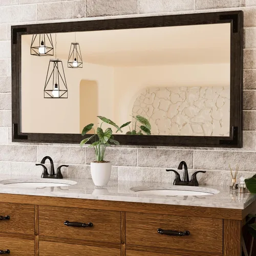 Miniatura 41 de TETOTE Espejo de madera natural de 48 x 24 pulgadas para pared de baño/dormitorio/sala de estar/entrada, espejo rústico de tocador de baño