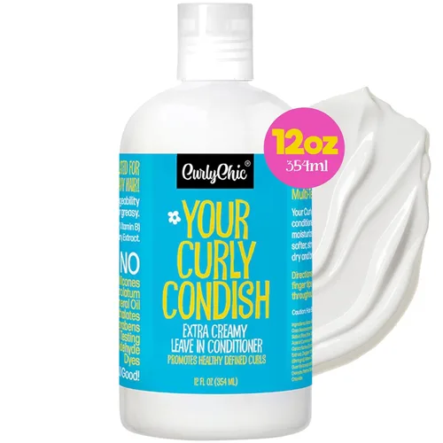 CurlyChic Tu Condish Rizado – Acondicionador extra cremoso sin enjuague, hidratación intensa, control del encrespamiento y definición de rizos para