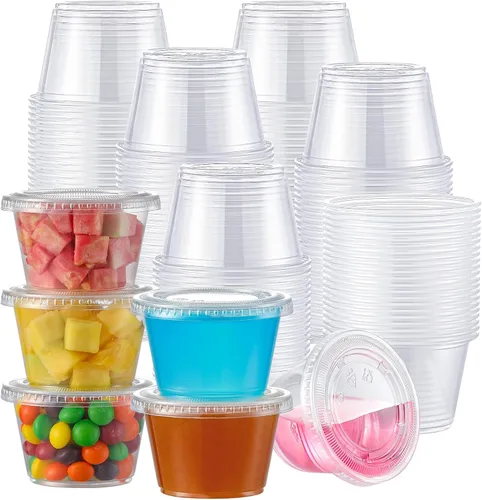 Miniatura 11 de AOZITA 60 juegos – Vasos de gelatina de 2 onzas, tazas de porciones con tapas, pequeños recipientes de plástico con tapas, vasos herméticos