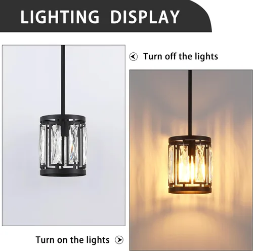 Miniatura 4 de Lámpara colgante de cristal con pantalla de tambor negra mate, araña de 2 paquetes para isla de cocina, luces de techo modernas para sala de estar