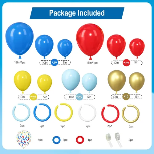 Miniatura 3 de PERPAOL 150 guirnaldas de globos rojos, amarillos y azules, globos de látex metálicos mixtos de confeti para cumpleaños, ducha, carnaval, circo