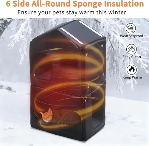 Miniatura 6 de Rockever Casa para gatos al aire libre con forro aislante, casas para gatos 100% aisladas para invierno al aire libre, casa de gato impermeable de 2