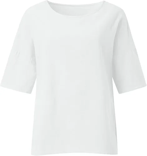 Miniatura 4 de Oversized Cotton Linen Shirts for Women 2023 Summer Casual Half Sleeve Crewneck Tunic Tops Loose Comfy Side Slit Basic Blouse