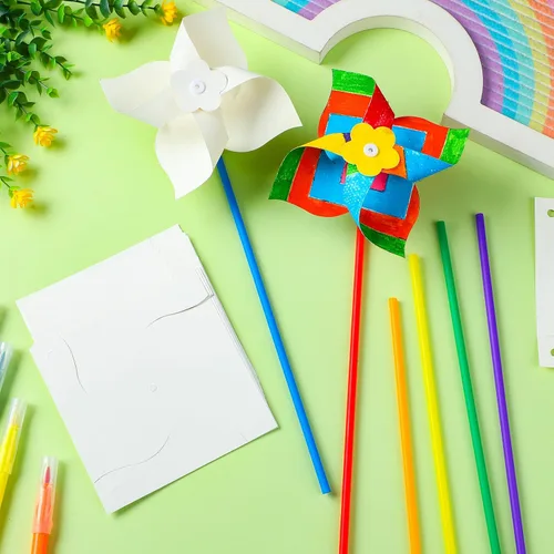 Miniatura 3 de Poen 24 piezas de molinetes de papel para manualidades, color a granel, tus propios molinetes blancos, actividades de verano, artes, manualidades