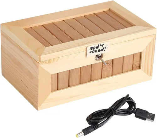 Cryfokt Dont Touch - Caja de madera electrónica USB para ahorrar dinero, divertida e interactiva, juguete para aliviar el estrés, decoración de