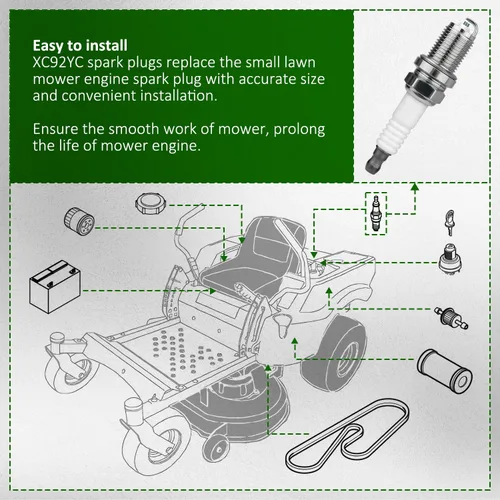 Miniatura 3 de MaxLLTo Paquete de 2 bujías de repuesto XC92YC MIU11020 para modelos John Deere Z335E Z335M Z345M Z345R Z355E Z355R Z375R