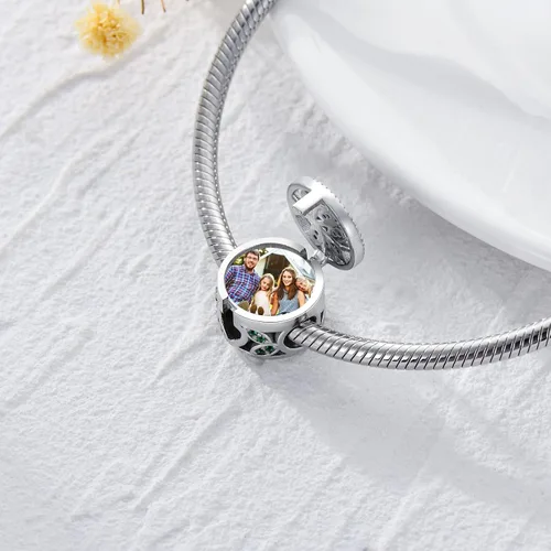 Miniatura 2 de PEIMKO Dijes personalizados de loto girasol margarita mal de ojo cuentas de plata de ley cuentas de foto de flor de serpiente collar de regalo