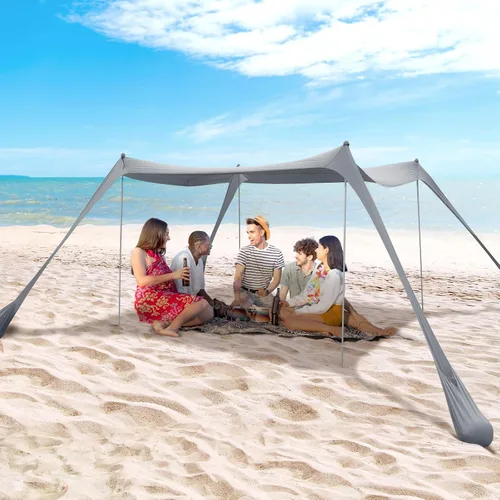 Miniatura 9 de Tienda de campaña familiar para playa, toldo para el sol, tienda de campaña de playa grande desplegable, estabilidad, 4 postes con bolsa