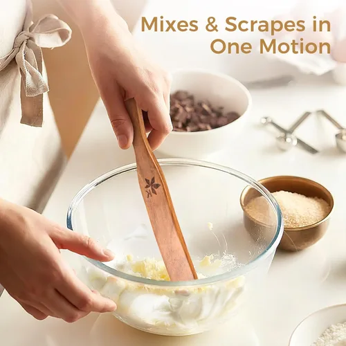 Miniatura 4 de 2 Pack de espátulas para masa madre, batidor de masa danés y espátula para tarros, madera maciza de teca para mezclar, raspar tarros y herramientas