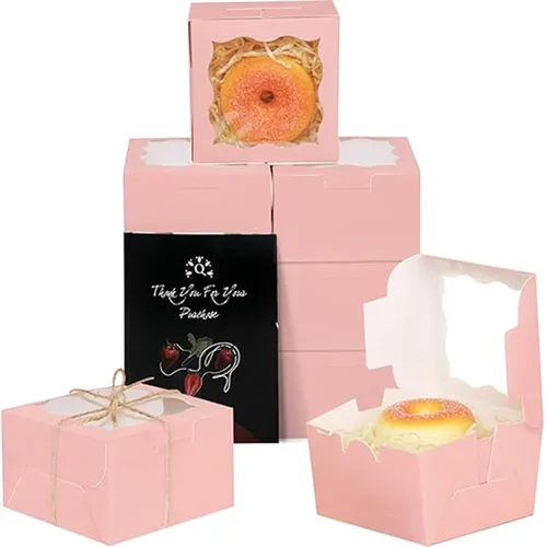 Miniatura 14 de qiqee Cajas de panadería negras con ventana de 4 x 4 x 2.5 pulgadas, 100 paquetes de mini cajas de galletas para macarrones, cajas de pastelería
