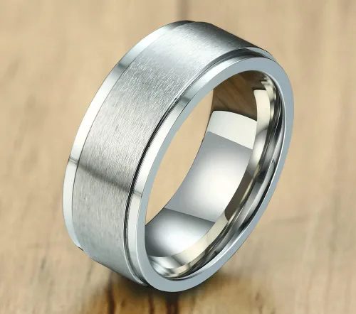 Miniatura 4 de MEALGUET Anillo personalizado para hombres y mujeres, anillo de boda unisex cepillado liso para hombres y mujeres, chapado en azulnegrooro, anillo