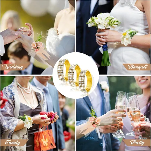 Miniatura 19 de Junkin 6 pulseras de ramillete con diamantes de imitación, elásticas, para decoración de bodas, bailes de graduación, aniversario (plateado)