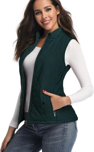 Miniatura 6 de LONGKING Chaleco de mujer, cuello alto, ligero, con cremallera, acolchado para mujer