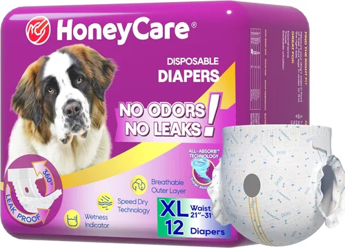 Miniatura 9 de HONEY CARE Pañales desechables para perros XL, tamaño mejorado, 12 unidades, súper absorbentes, transpirables, con indicador de humedad