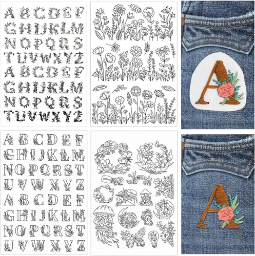 Miniatura 8 de 114 patrones de bordado solubles en agua, papel de punto con diseños de letras florales, hoja de transferencia soluble para estabilizador de costura