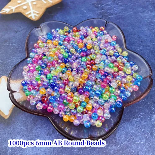 Miniatura 2 de 1000 piezas de cuentas redondas de acrílico de 6 mm, colores AB, cuentas espaciadoras redondas para aretes, pulseras, collares, llaveros, joyería
