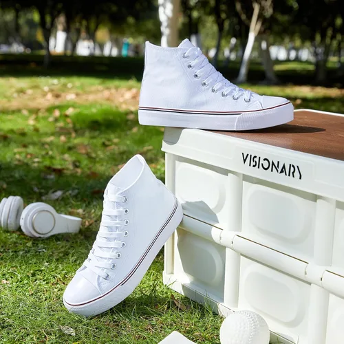 Miniatura 8 de ZGR Zapatillas de lona con cordones para mujer, con parte superior alta, zapatillas casuales para tenis y caminar