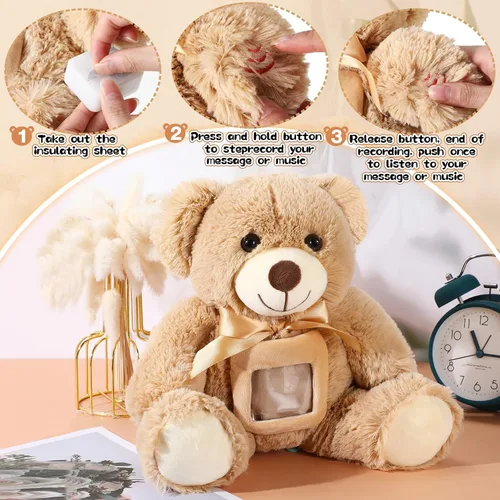 Miniatura 3 de Libima Oso de recuerdo de 14 pulgadas con grabadora de voz, juguete de peluche suave con un marco de fotos, abrazos, regalo conmemorativo para baby