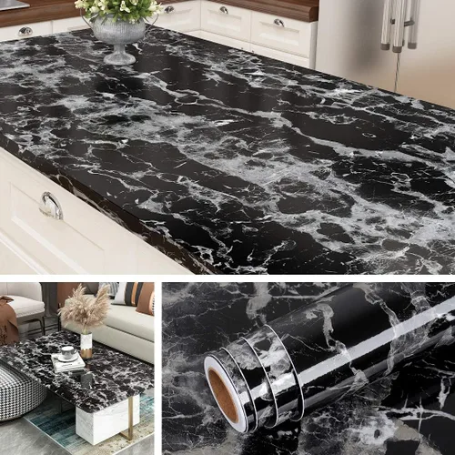 Miniatura 7 de Livelynine Papel de Contacto para Encimera Despegar y Pegar Impermeable Papel para Encimera de Cocina Papel Tapiz de Mármol Negro para Baño Cubierta