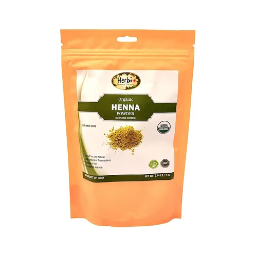 Herbi+ Polvo de henna orgánica (Lawsonia Inermis) | Acondicionador y color para el cabello 100% natural | USDA orgánico, vegano, sin OMG | Sin