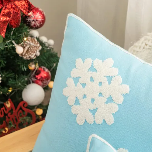 Miniatura 4 de 18 x 18 pulgadas, funda de almohada de algodón con diseño de bendición navideña para cama, sofá, automóvil, fundas de almohada bordadas con copos