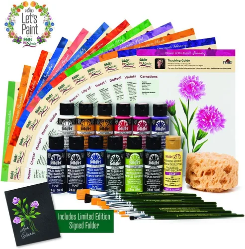 FolkArt One Stroke Donna Dewberry Flowers of the Month Let's Paint Kit, 2 onzas