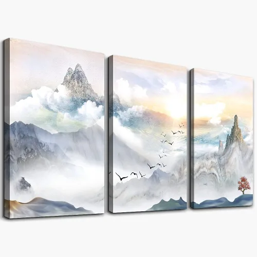 Miniatura 18 de Arte de pared para sala de estar, blanco y negro, árbol azul, luna, lienzo para decoración de pared para el hogar, obra de arte enorme, pintura