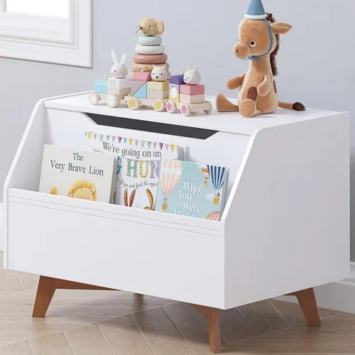 UTEX Caja de juguetes para niños, baúl de juguetes de madera, banco organizador de almacenamiento para niños con área de almacenamiento frontal para