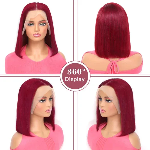 Miniatura 3 de Peluca Bob de Cabello Humano 13x4 Encaje Frontal HD Pelucas Bob de Encaje Frontal Cortas y Rectas para Mujeres Negras Cabello Humano Pre-Desplumado