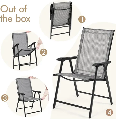 Miniatura 8 de Yaheetech Juego de 2 sillas de comedor para patio con reposabrazos, sillas plegables para exteriores con marco de metal y respaldo para césped, Gris