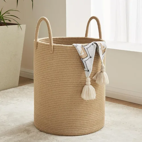 Miniatura 11 de Cesta de Cuerda de Algodón para Ropa Sucia de YOUDENOVA, 58L - Cesta de Lavandería Tejida Plegable - Cesta de Almacenamiento de Ropa para Mantas