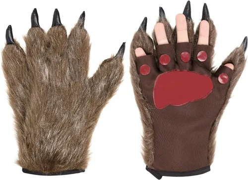 Miniatura 2 de 1 par de guantes de pata peluda de animales de Halloween, hombre lobo, oso diablo, guantes horribles para manos peludas, guantes de garra