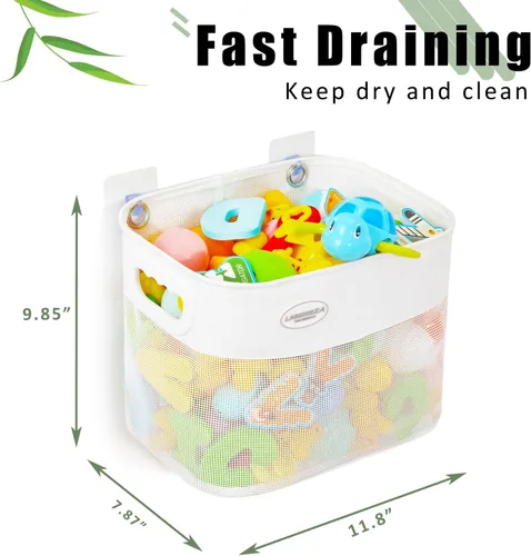 Miniatura 3 de Ligereza Quick Scoop Almacenamiento de juguetes de baño de malla para bebé, capacidad 2x y gran apertura, organizador de juguetes de baño para bebé