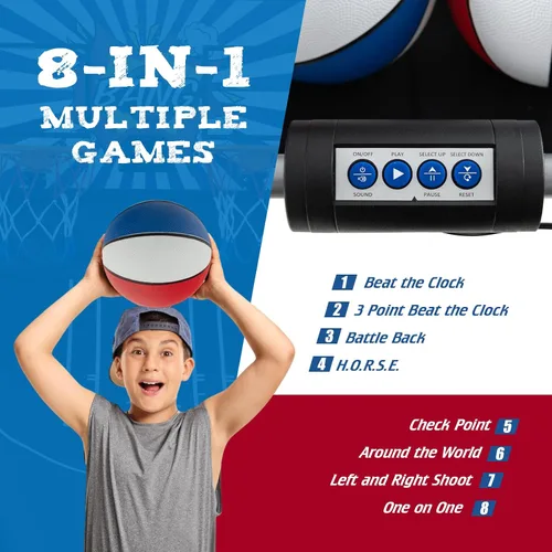 Miniatura 3 de Giantex Juego de arcade de baloncesto electrónico de doble disparo con 8 modos de juego, 4 pelotas, 2 canastas, bomba de aire, marcador LCD