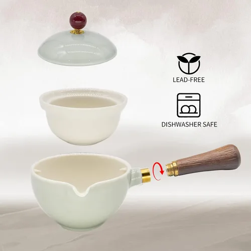 Miniatura 4 de LURRIER Juego de té chino de porcelana Gongfu, juego de tetera portátil con rotación de 360 grados, tetera y infusor, juego todo en uno portátil