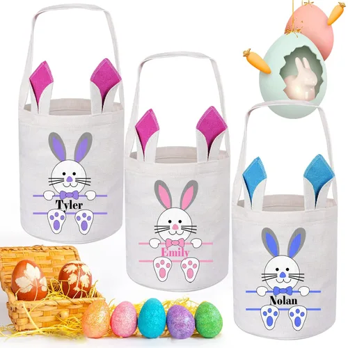 Miniatura 11 de Paquete de 2 cestas de Pascua personalizadas para niños y niñas, regalos de Pascua personalizados de Touber, cesta de Pascua para conejito