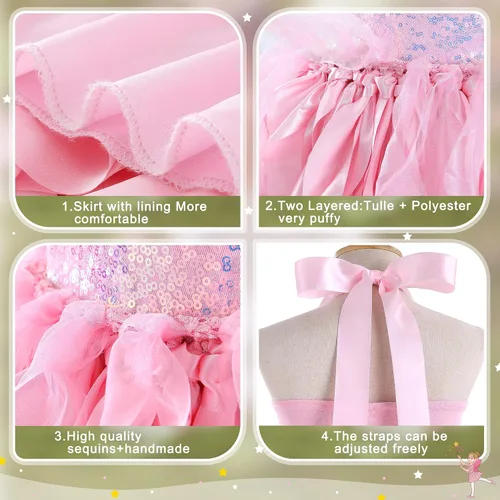 Miniatura 7 de Suppromo Vestido de Tutú para Niñas con Lentejuelas Brillantes de Tul, Princesa para Cumpleaños, Fiesta, Graduación, Vestido de Baile para Niñas