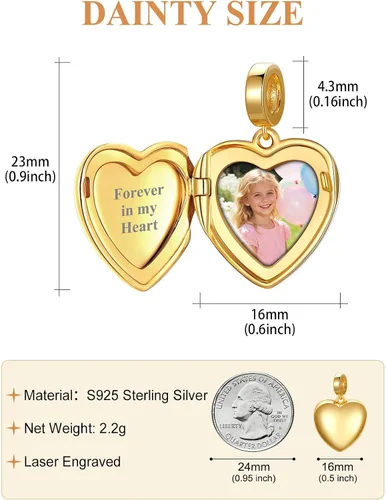 Miniatura 70 de Custom4U Photo Charms for Bracelets 925 Sterling Silver/Gold Plated Heart/Tree of Life/Round Charm Bead Personalized with Picture Custom